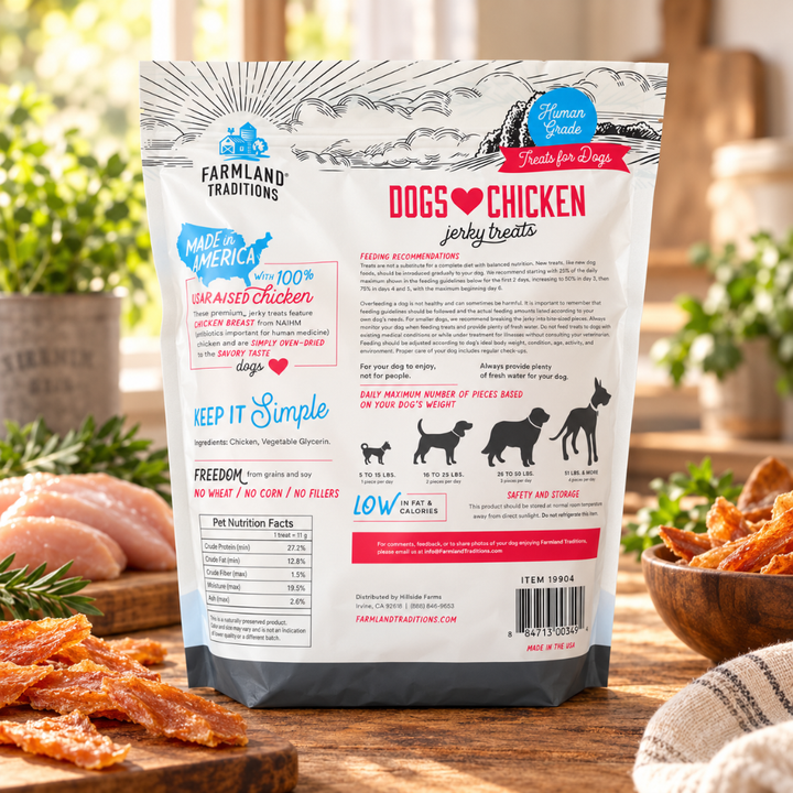 Farmland Traditions Dogs Love Chicken Jerky Treats – USA-Raised Chicken – 3 lb / 48 oz