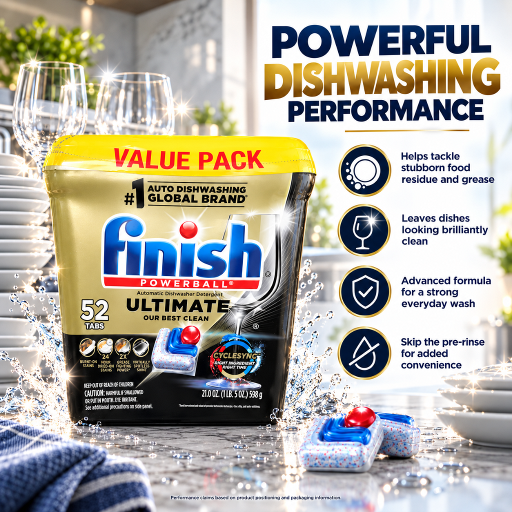 Finish Powerball Ultimate Dishwasher Detergent Tabs 52 Count Value Pack