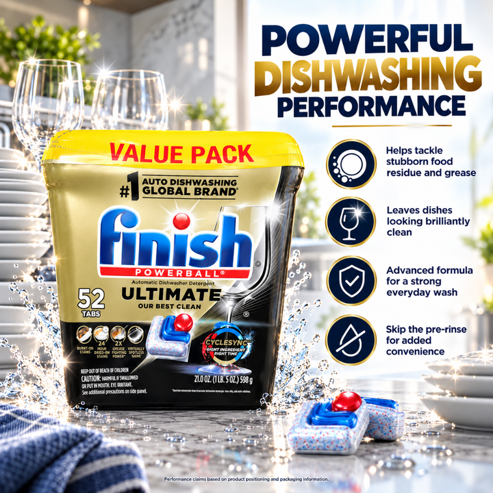 Finish Powerball Ultimate Dishwasher Detergent Tabs 52 Count Value Pack