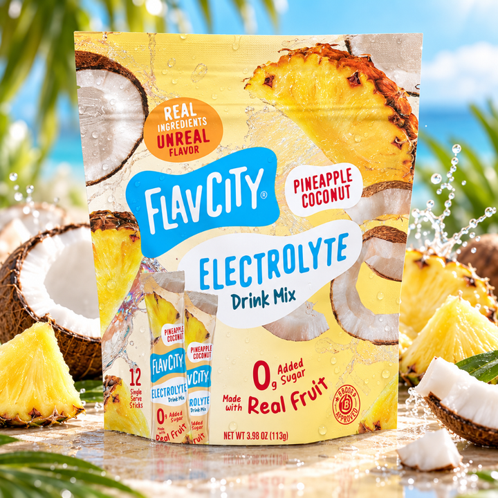 FlavCity Electrolyte Drink Mix Pineapple Coconut 12 Sticks 3.98 oz Hydration Powder
