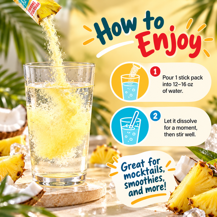 FlavCity Electrolyte Drink Mix Pineapple Coconut 12 Sticks 3.98 oz Hydration Powder