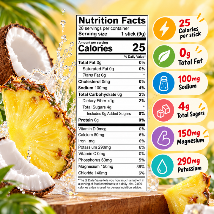FlavCity Electrolyte Drink Mix Pineapple Coconut 12 Sticks 3.98 oz Hydration Powder