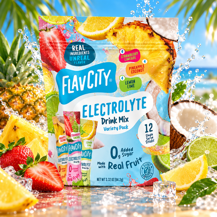 FlavCity Electrolyte Drink Mix Variety Pack 12 Single Serve Sticks Real Fruit