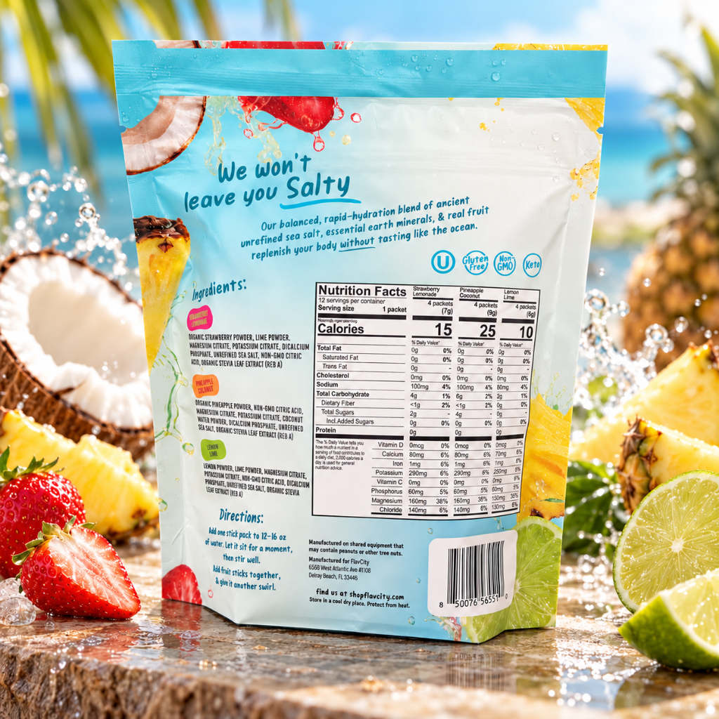 FlavCity Electrolyte Drink Mix Variety Pack 12 Single Serve Sticks Real Fruit