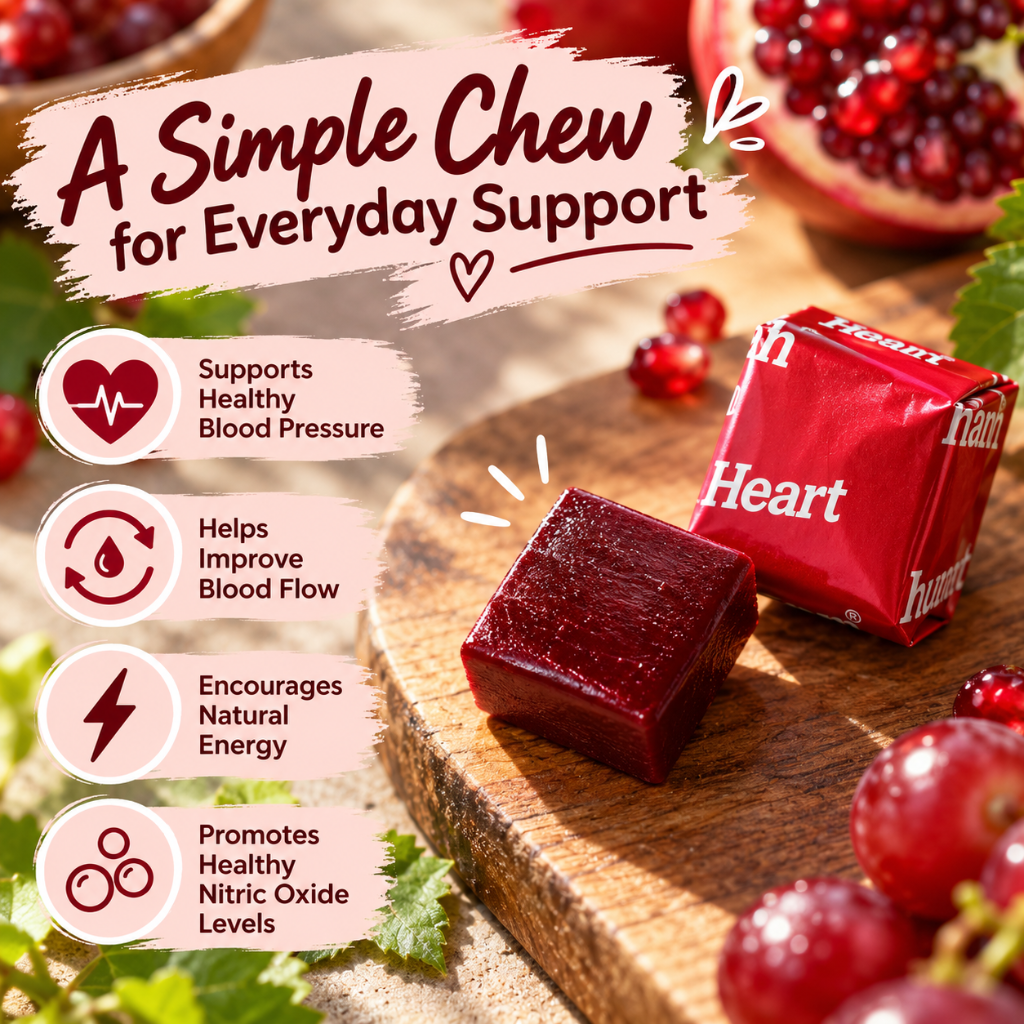 Humann SuperBeets Heart Chews Pomegranate Berry – Beetroot &amp; Grape Seed Supplement – 60 Chews