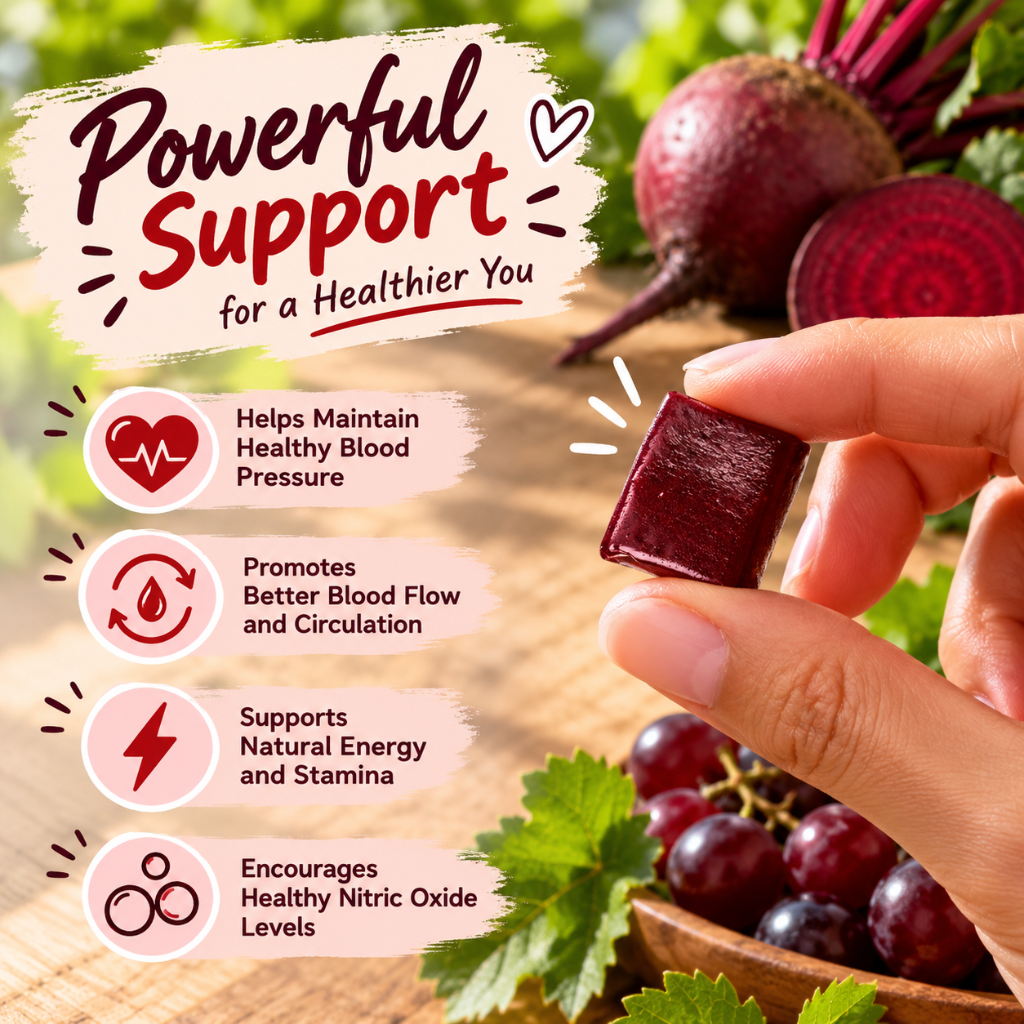 Humann SuperBeets Heart Chews Pomegranate Berry – Beetroot & Grape Seed Supplement – 60 Chews