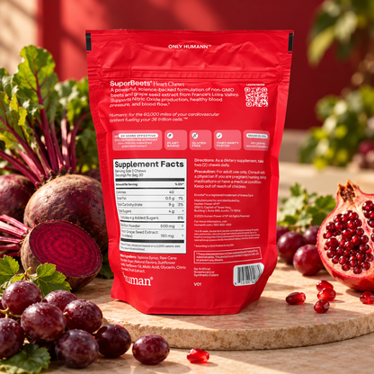 Humann SuperBeets Heart Chews Pomegranate Berry – Beetroot & Grape Seed Supplement – 60 Chews