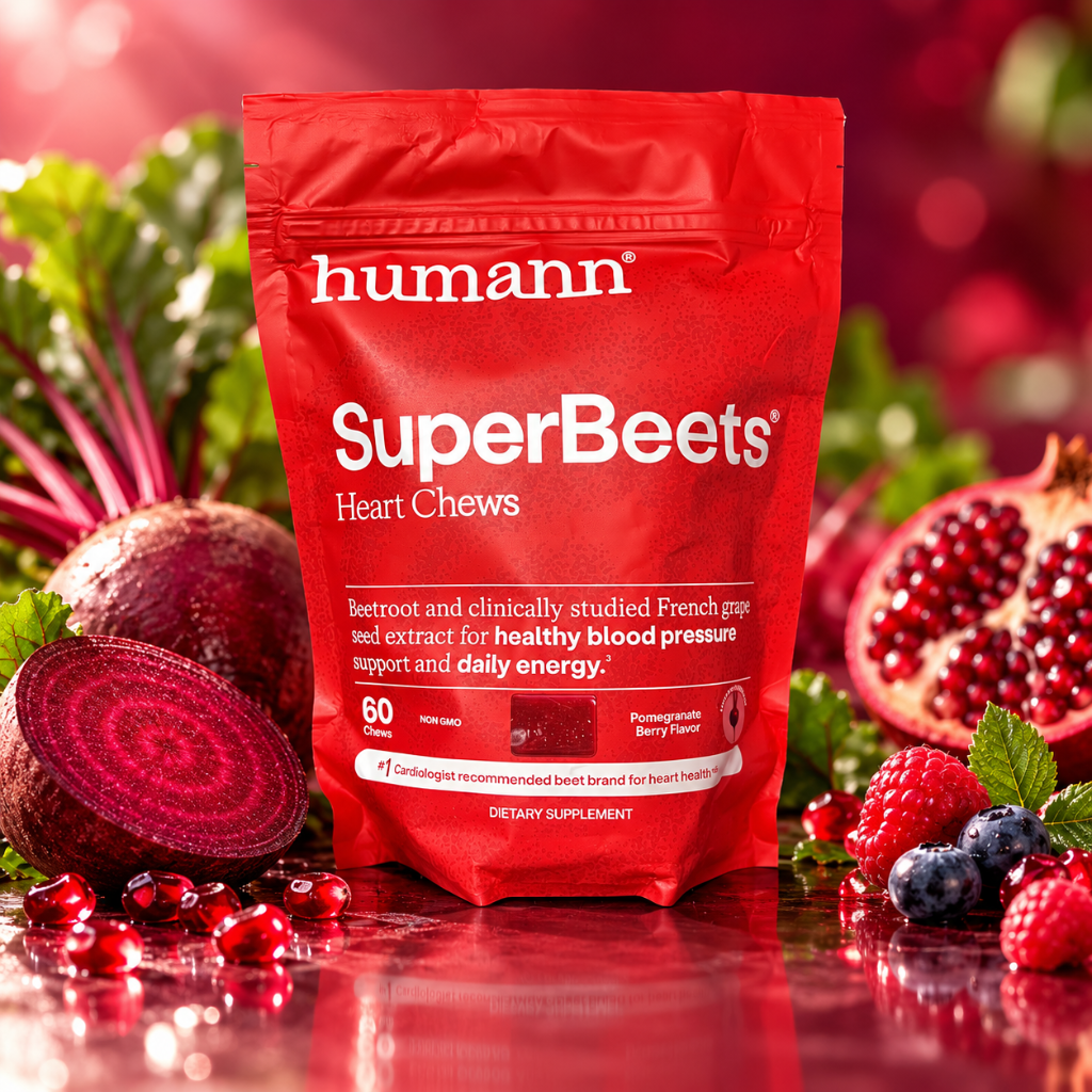 Humann SuperBeets Heart Chews Pomegranate Berry – Beetroot & Grape Seed Supplement – 60 Chews
