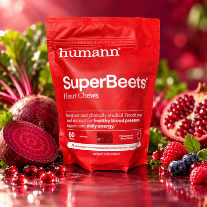 Humann SuperBeets Heart Chews Pomegranate Berry – Beetroot & Grape Seed Supplement – 60 Chews