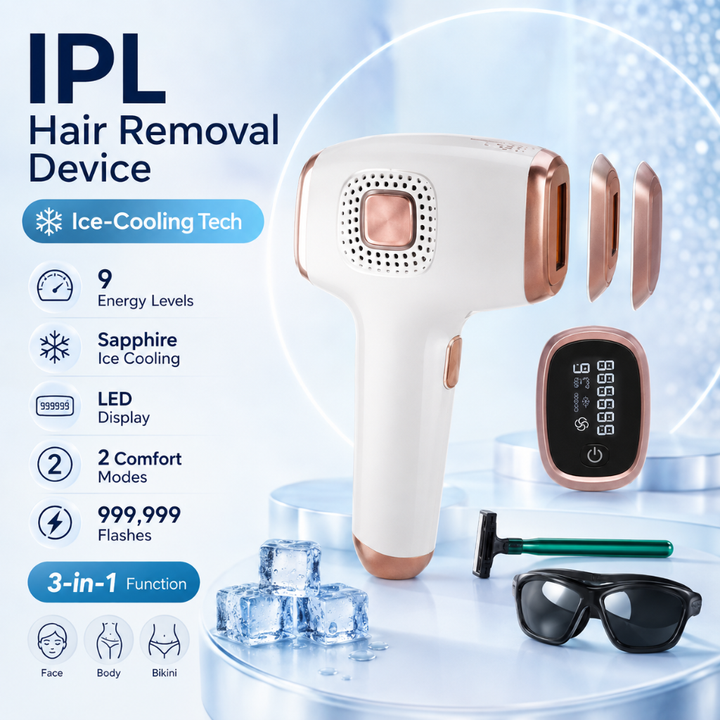 Ice Cooling 3 in 1 IPL Hair Removal Device 9 Levels 999999 Light Flashes 36W