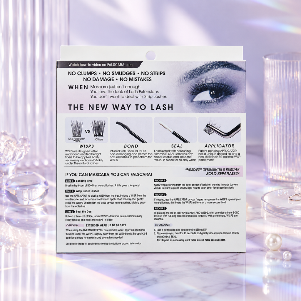 KISS Falscara Clear Band Eyelash Cluster Set Starter Kit Feathery Wispy 36 Wisps 8-12mm