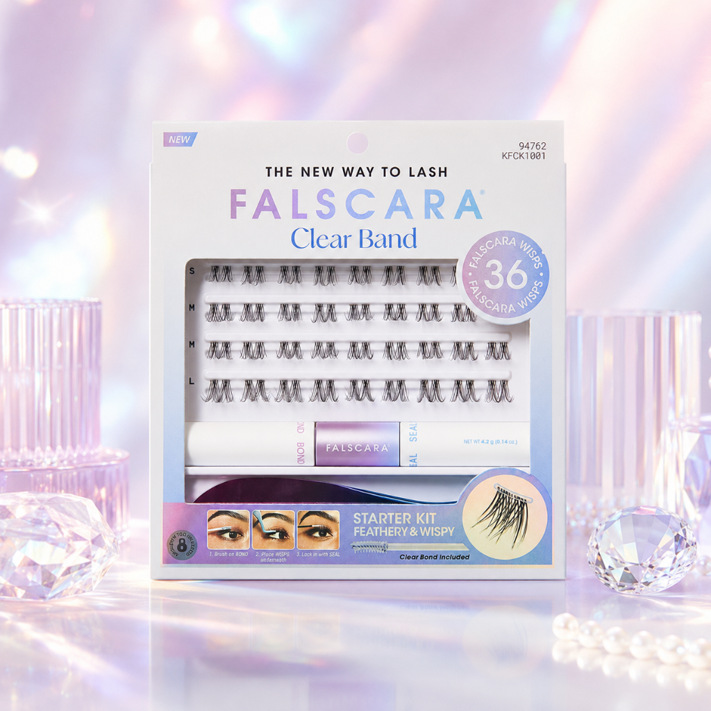 KISS Falscara Clear Band Eyelash Cluster Set Starter Kit Feathery Wispy 36 Wisps 8-12mm