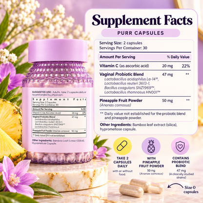 Lemme Purr Vaginal Health Probiotics Pineapple & Vitamin C 60 Capsules Dietary Supplement
