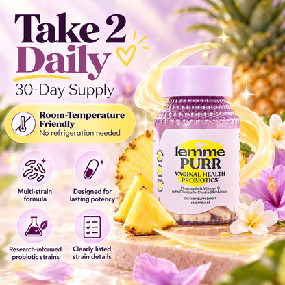 Lemme Purr Vaginal Health Probiotics Pineapple & Vitamin C 60 Capsules Dietary Supplement
