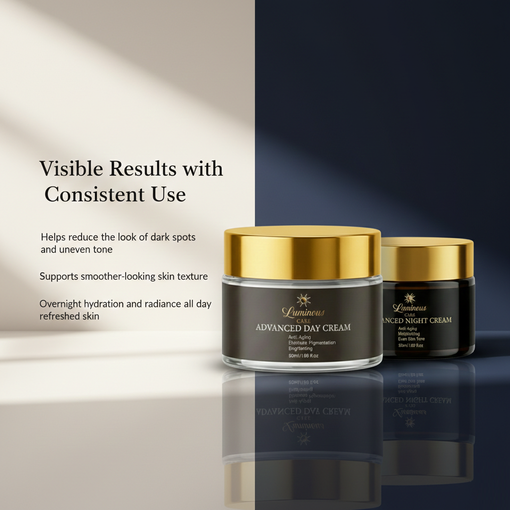 Luminous Care Advanced Anti-Aging Day &amp; Night Cream Set 2×50mL – Hydrating Firming Moisturizer for Wrinkles Visible Result 