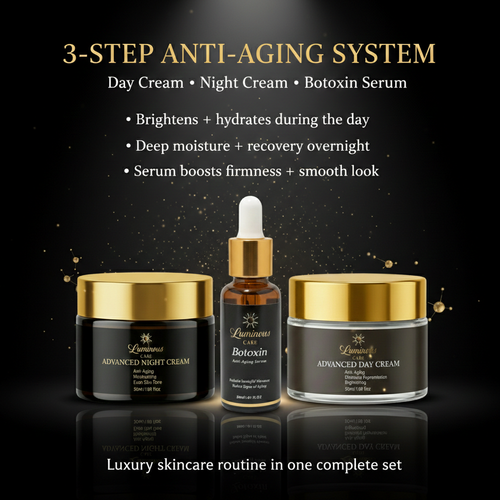 Luminous Care Anti-Aging Skincare Set – Botoxin Face Serum 30mL + Day & Night Cream Set 2×50mL (Retinol, Vitamin C & Peptides) 3-Step System