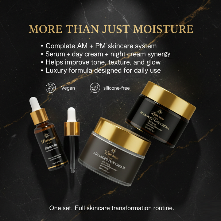 Luminous Care Anti-Aging Skincare Set – Botoxin Face Serum 30mL + Day &amp; Night Cream Set 2×50mL (Retinol, Vitamin C &amp; Peptides) More Than Just Moisture