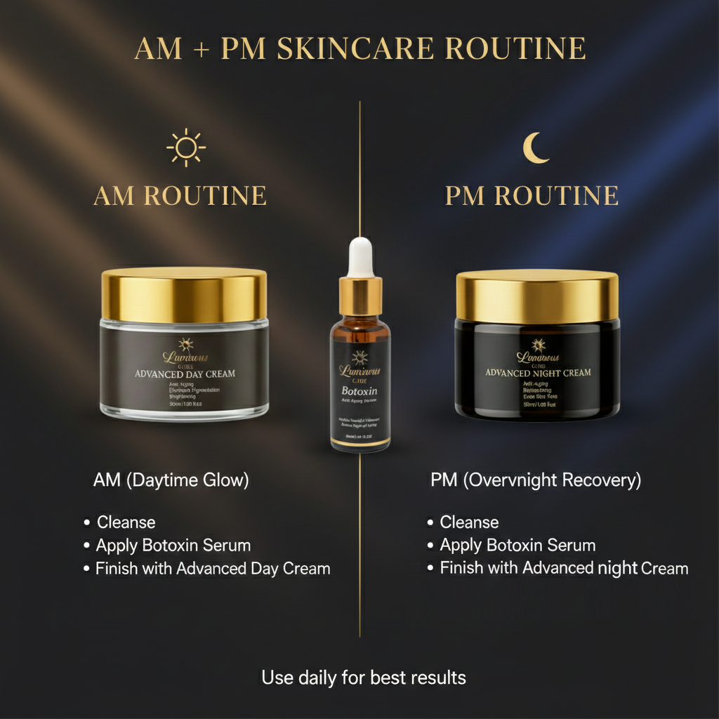 Luminous Care Anti-Aging Skincare Set – Botoxin Face Serum 30mL + Day &amp; Night Cream Set 2×50mL (Retinol, Vitamin C &amp; Peptides) Routine