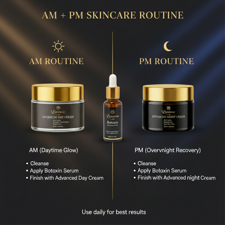 Luminous Care Anti-Aging Skincare Set – Botoxin Face Serum 30mL + Day &amp; Night Cream Set 2×50mL (Retinol, Vitamin C &amp; Peptides) Routine