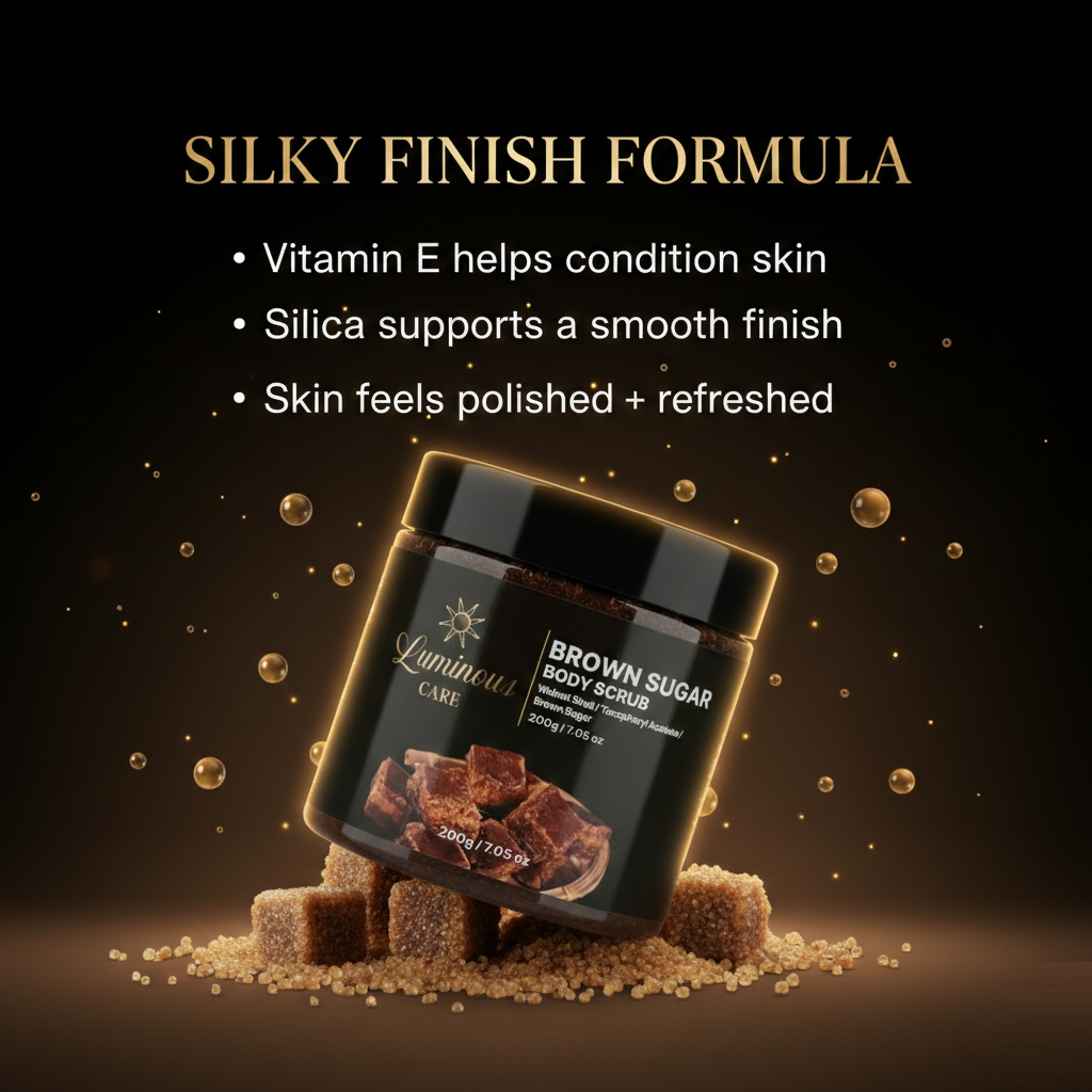 Luminous Care Brown Sugar Body Scrub 200g – Sea Salt &amp; Walnut Shell Exfoliating Scrub Silky