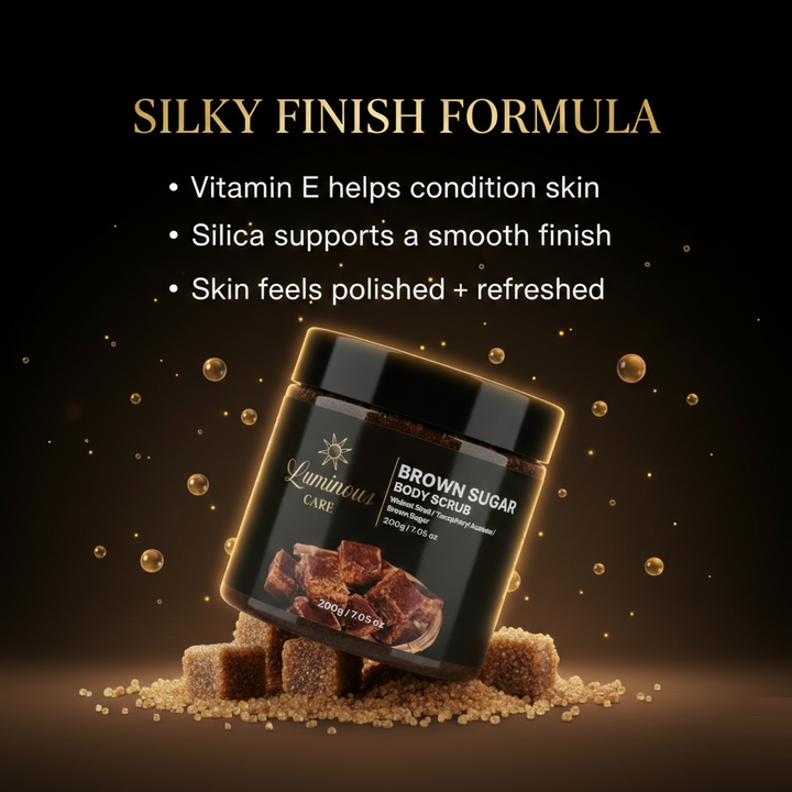 Luminous Care Brown Sugar Body Scrub 200g – Sea Salt &amp; Walnut Shell Exfoliating Scrub Silky