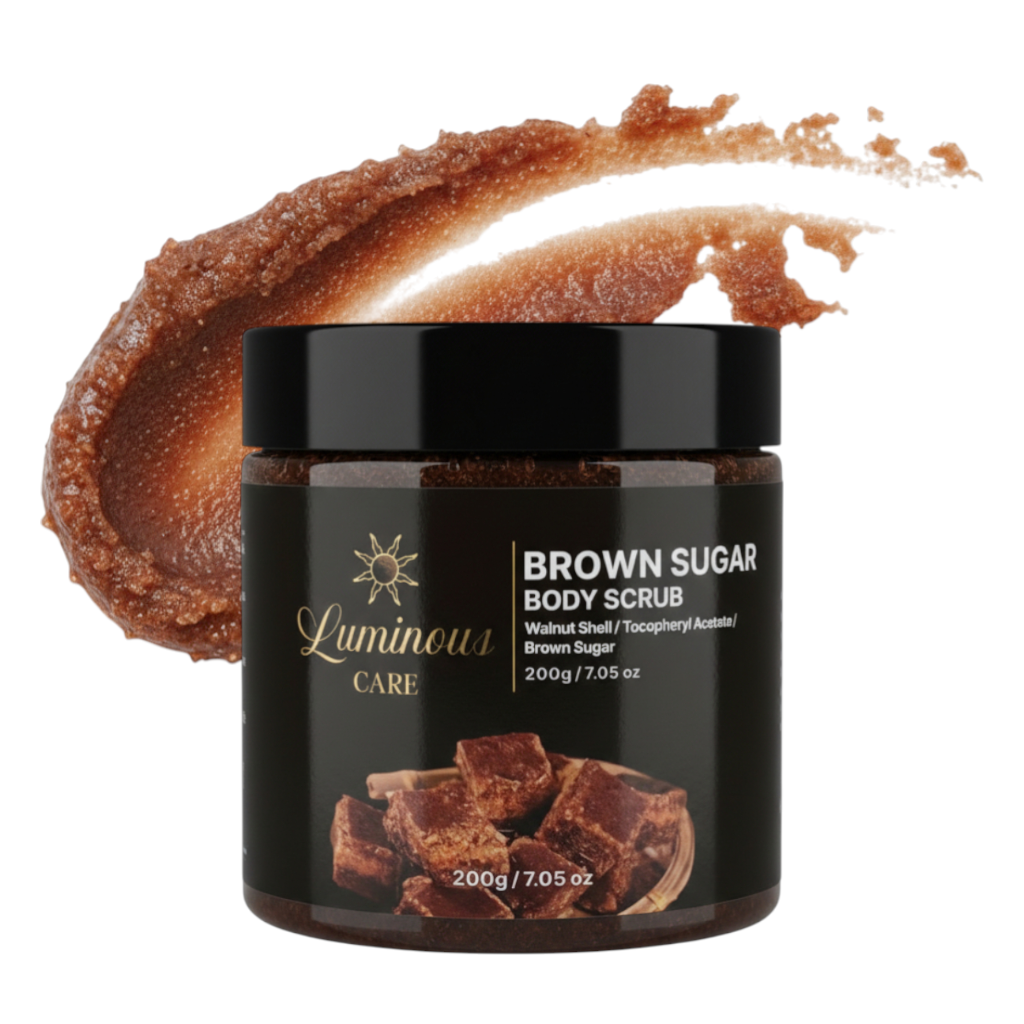 Luminous Care Brown Sugar Body Scrub 200g – Sea Salt & Walnut Shell Exfoliating Scrub Hero