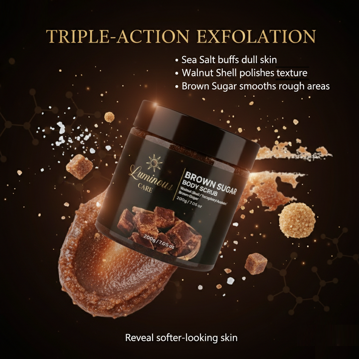 Luminous Care Brown Sugar Body Scrub 200g – Sea Salt &amp; Walnut Shell Exfoliating Scrub Triple Action