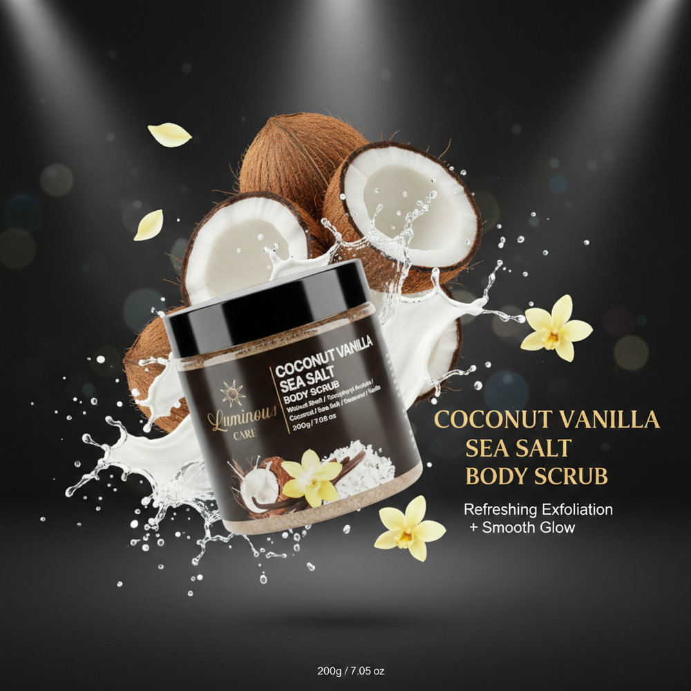 Luminous Care Coconut Vanilla Sea Salt Body Scrub 200g – Sea Salt & Walnut Shell Exfoliating Scrub Introduction