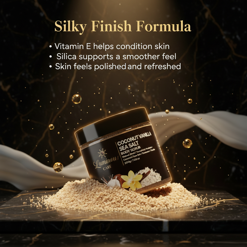 Luminous Care Coconut Vanilla Sea Salt Body Scrub 200g – Sea Salt &amp; Walnut Shell Exfoliating Scrub Silky