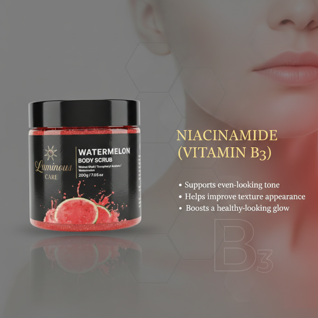 Luminous Care Watermelon Body Scrub 200g – Sea Salt &amp; Walnut Shell Exfoliating Scrub Vitamin B3
