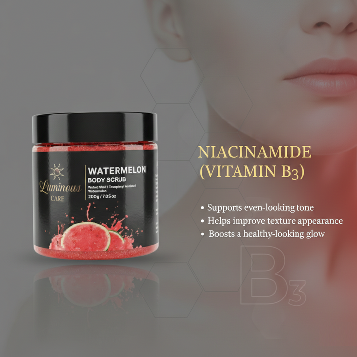 Luminous Care Watermelon Body Scrub 200g – Sea Salt &amp; Walnut Shell Exfoliating Scrub Vitamin B3