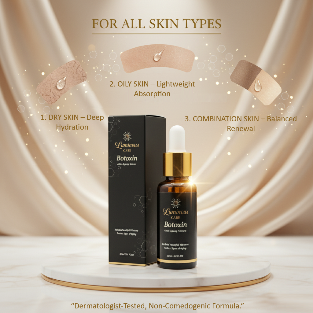 Botoxin Serum absorption benefits across dry, oily, and combination skin.