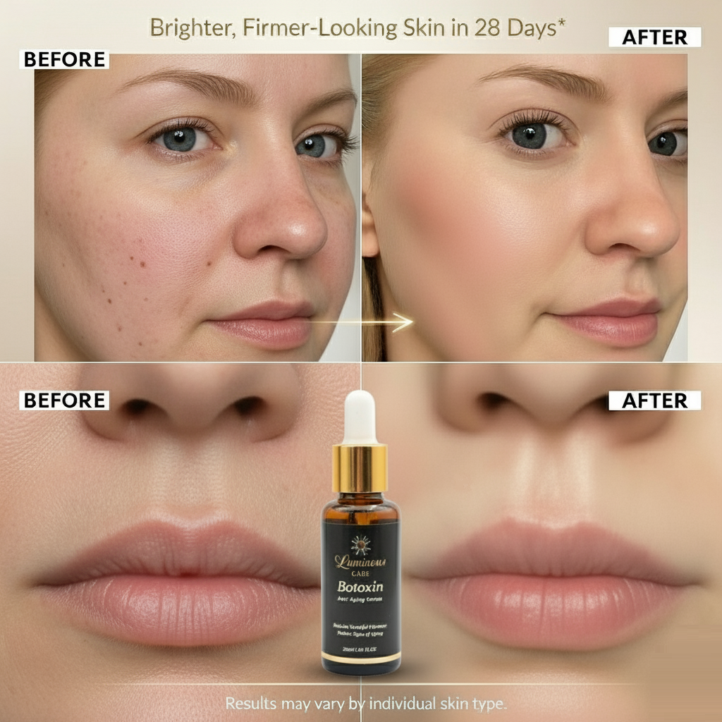 Before and after results showing firmer, brighter-looking skin after consistent use.