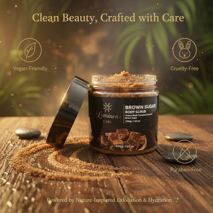 Vegan friendly, cruelty free, paraben free body scrub jar with natural rocky setting.