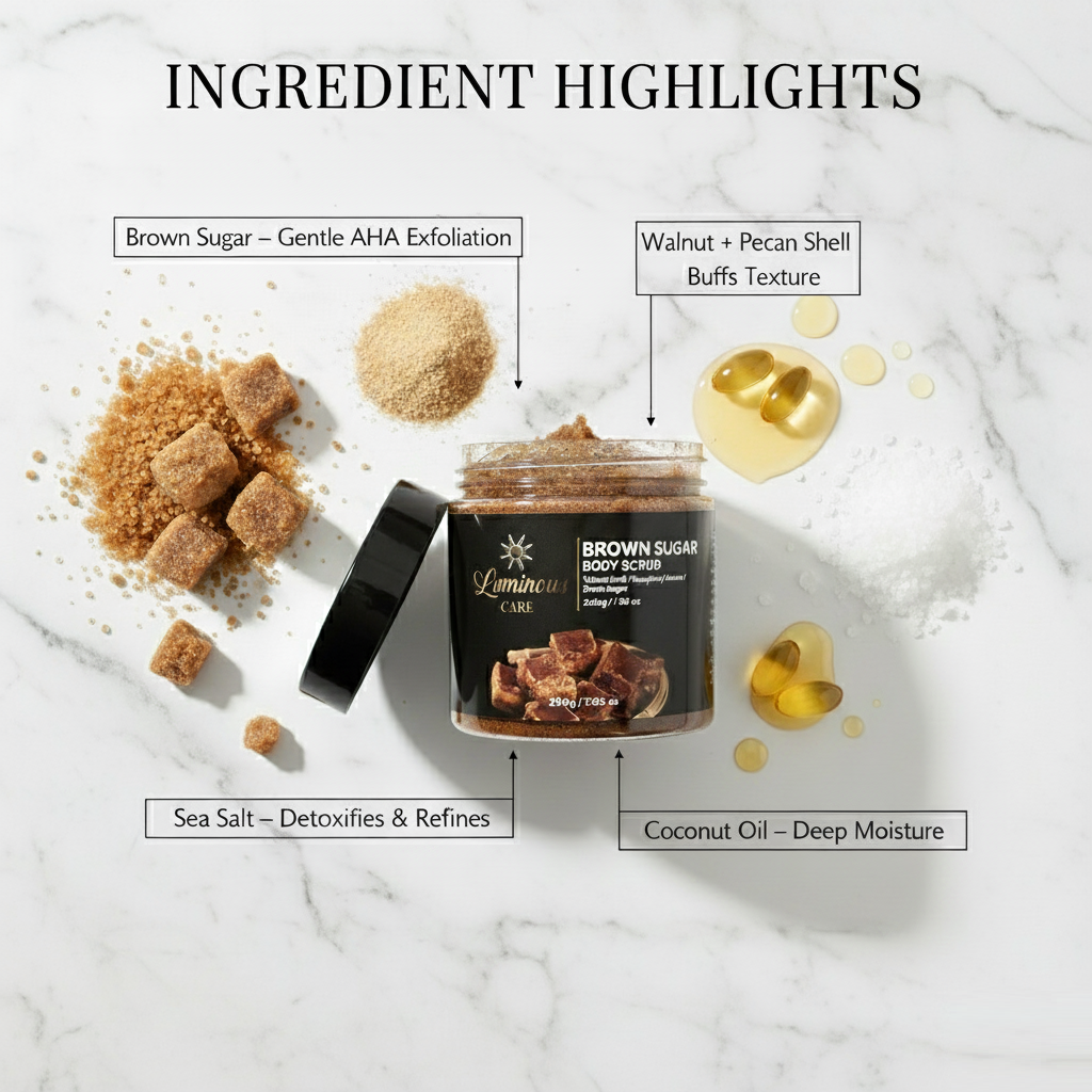 LuminousCare-Brown-Sugar-Body-Scrub-Ingredient-Highlights