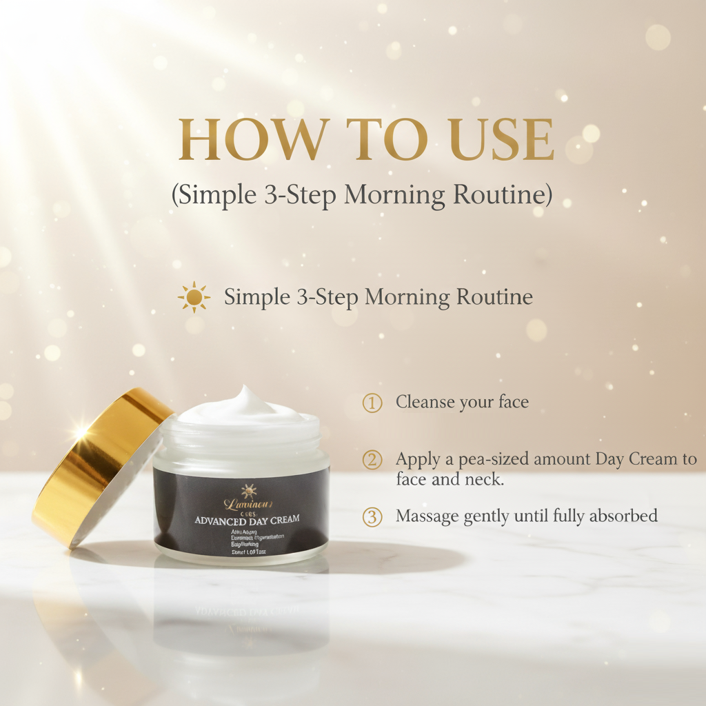 Simple 3-step morning routine – cleanse, apply Luminous Care Day Cream, gently massage until absorbed