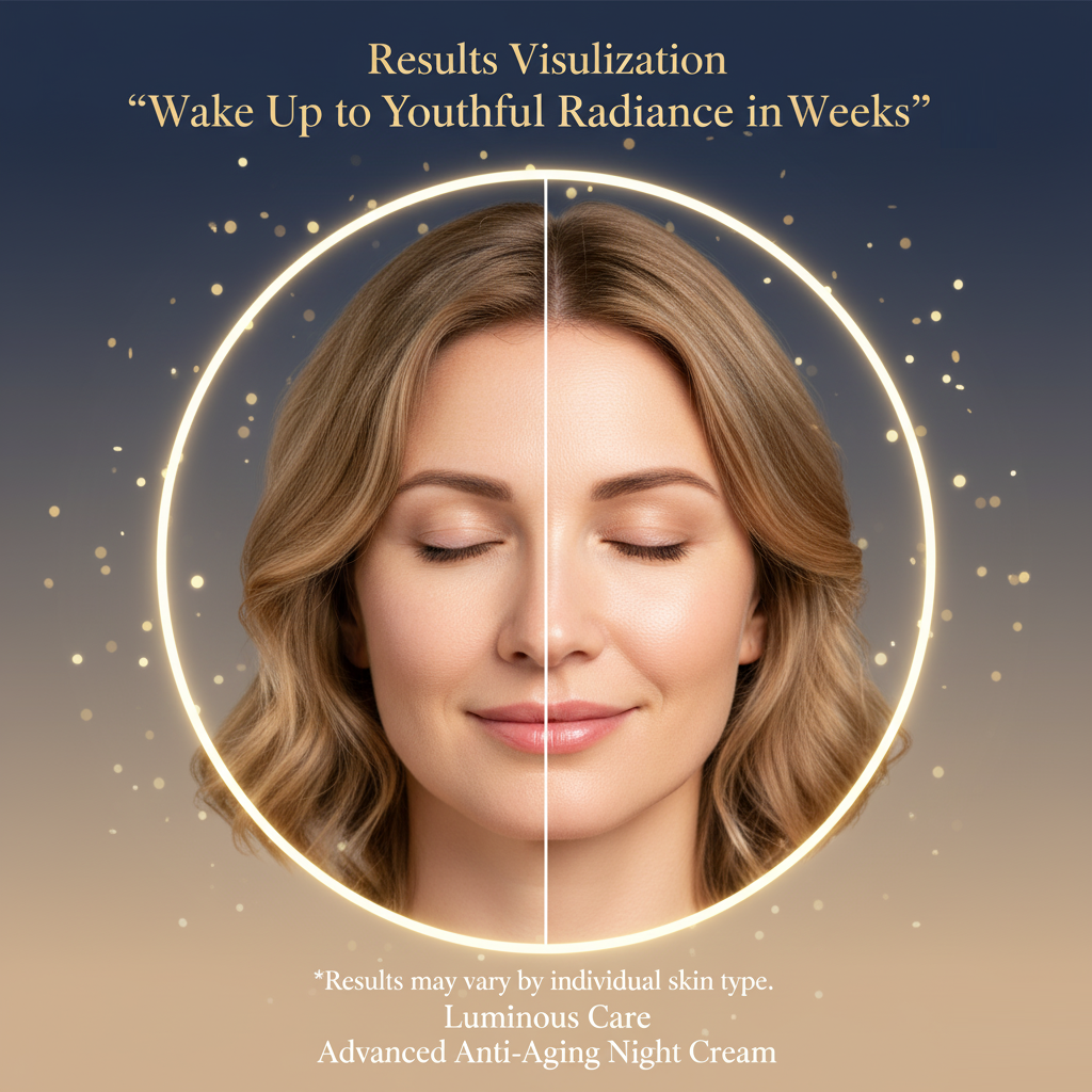Night cream results visualization showing smoother, firmer, youthful-looking skin after consistent use.