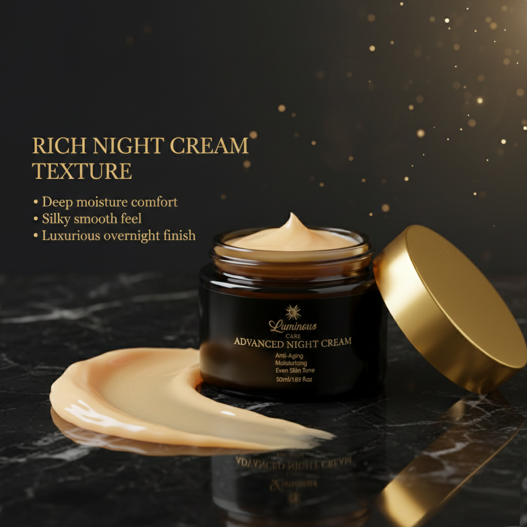Luminous Care Advanced Anti-Aging Night Cream 50mL – Retinol, Vitamin C & Antioxidant Moisturizer Texture