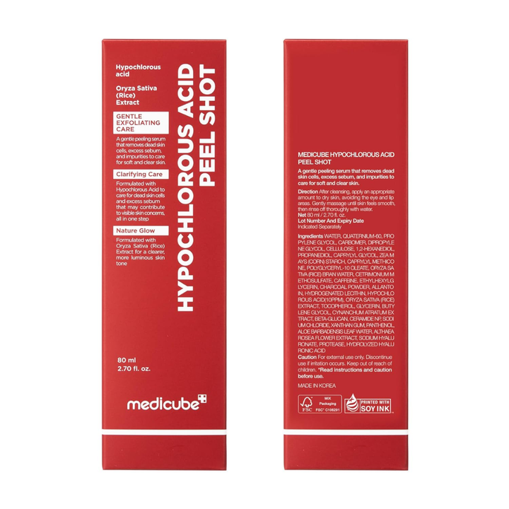 Medicube Hypochlorous Acid Rice Peel Shot 80mL – Gentle Exfoliating Skin Treatment Box