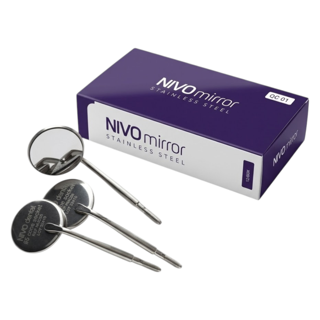 NIVO Dental Mouth Mirror #5 Cone Socket Plain 12/Pack – Stainless Steel Mirror Heads Hero