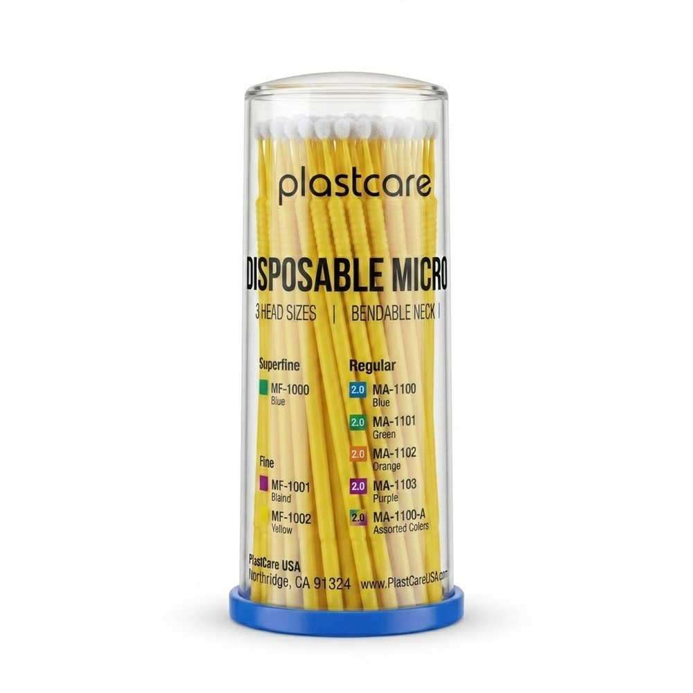 PlastCare USA Disposable Micro Applicators Fine 1.5mm Yellow 100 Count Applicator Brushes