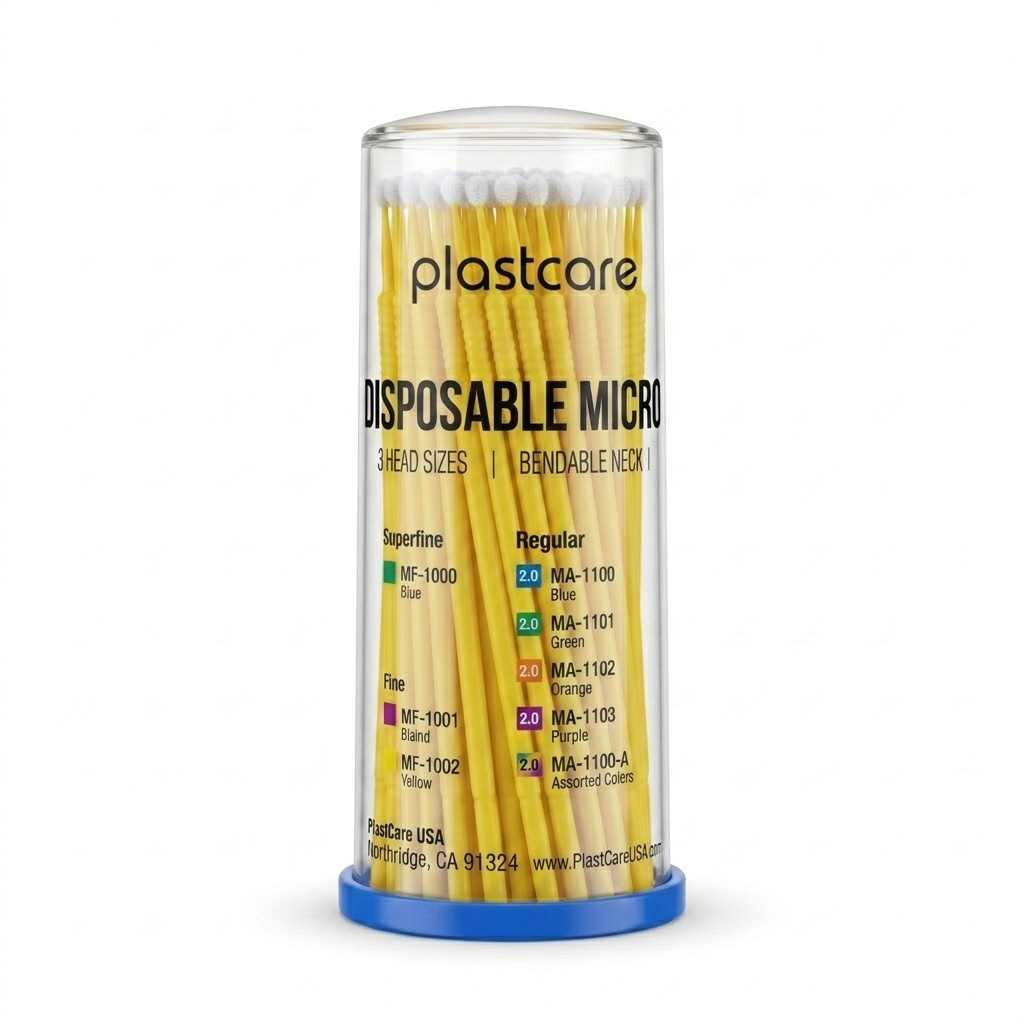 PlastCare USA Disposable Micro Applicators Fine 1.5mm Yellow 100 Count Applicator Brushes