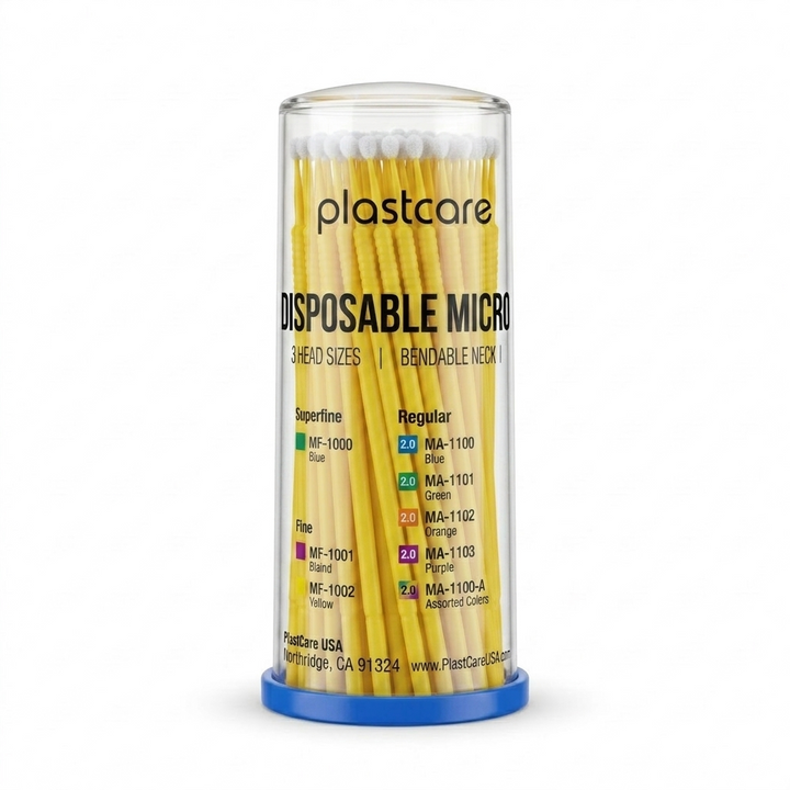 PlastCare USA Disposable Micro Applicators Fine 1.5mm Yellow 100 Count Applicator Brushes