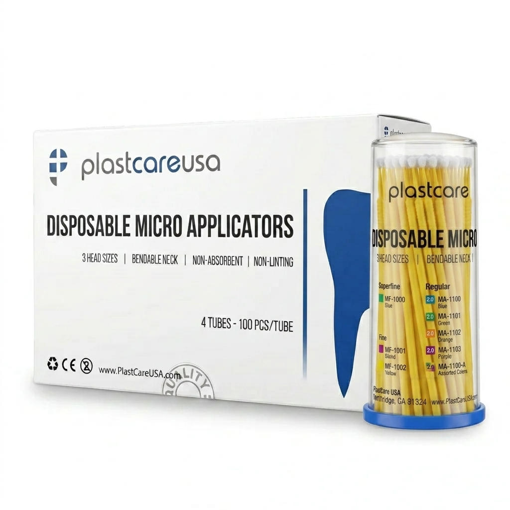 PlastCare USA Disposable Micro Applicators Fine 1.5mm Yellow 400 Count Applicator Brushes