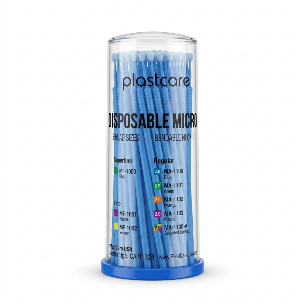 PlastCare USA Disposable Micro Applicators Regular 2.0mm Blue 100 Count Applicator Brushes