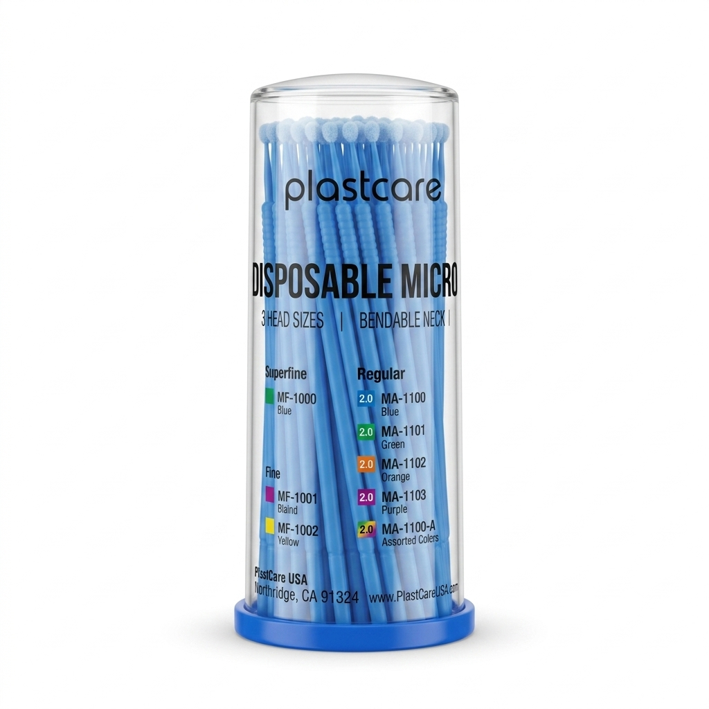 PlastCare USA Disposable Micro Applicators Regular 2.0mm Blue 100 Count Applicator Brushes