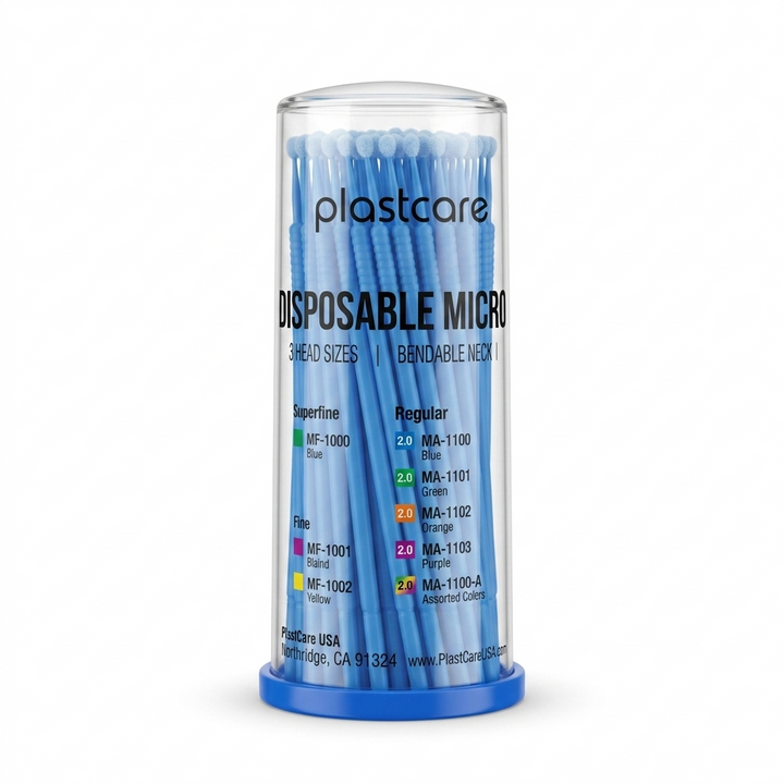 PlastCare USA Disposable Micro Applicators Regular 2.0mm Blue 100 Count Applicator Brushes