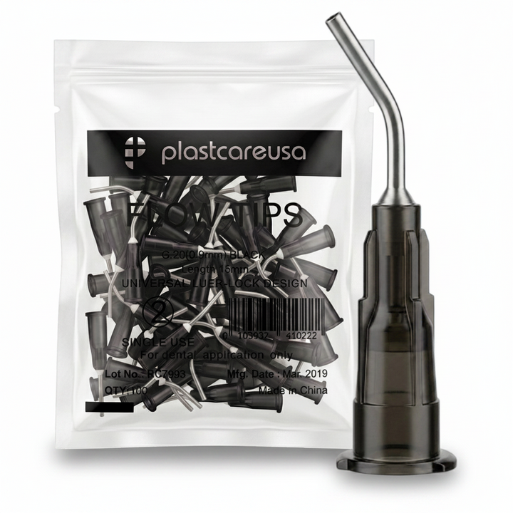 PlastCare USA Pre-Bent Dispensing Tips 20 Gauge 0.9mm Black 100 Pack