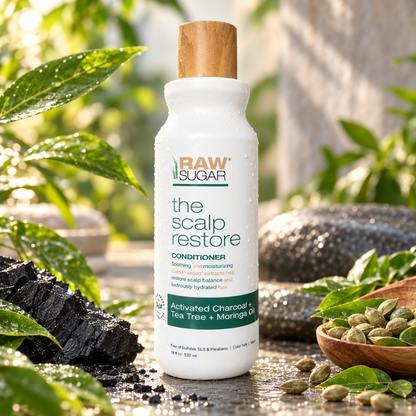 Raw Sugar The Scalp Restore Conditioner – Activated Charcoal, Tea Tree & Moringa Oil – 18 fl oz