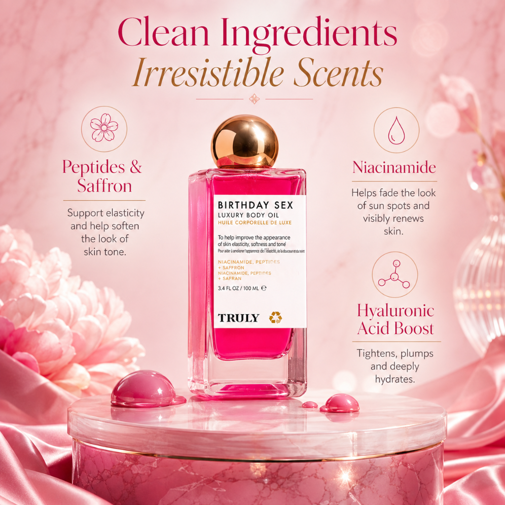Truly Birthday Sex Luxury Shimmer Body Oil Peptides &amp; Hyaluronic Acid 3.1 fl oz